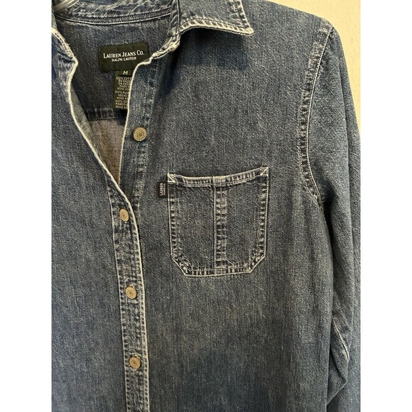 Ralph Lauren Vintage Denim Cotton Button Midi Dress Size Medium Western Chic - Picture 4 of 10